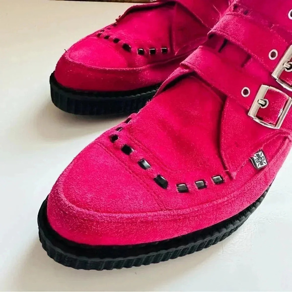 T.U.K Creeper A8507 Lipstick Pink Wildleder 3 Buckle Pointed Boot - Picture 7 of 11